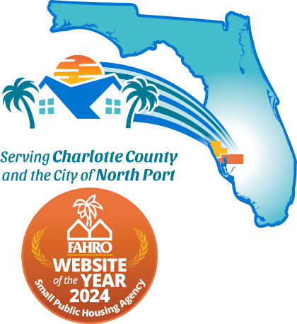 Map showing the location of Punta Gorda in Florida and a CCHRCO Website of the Year Award.